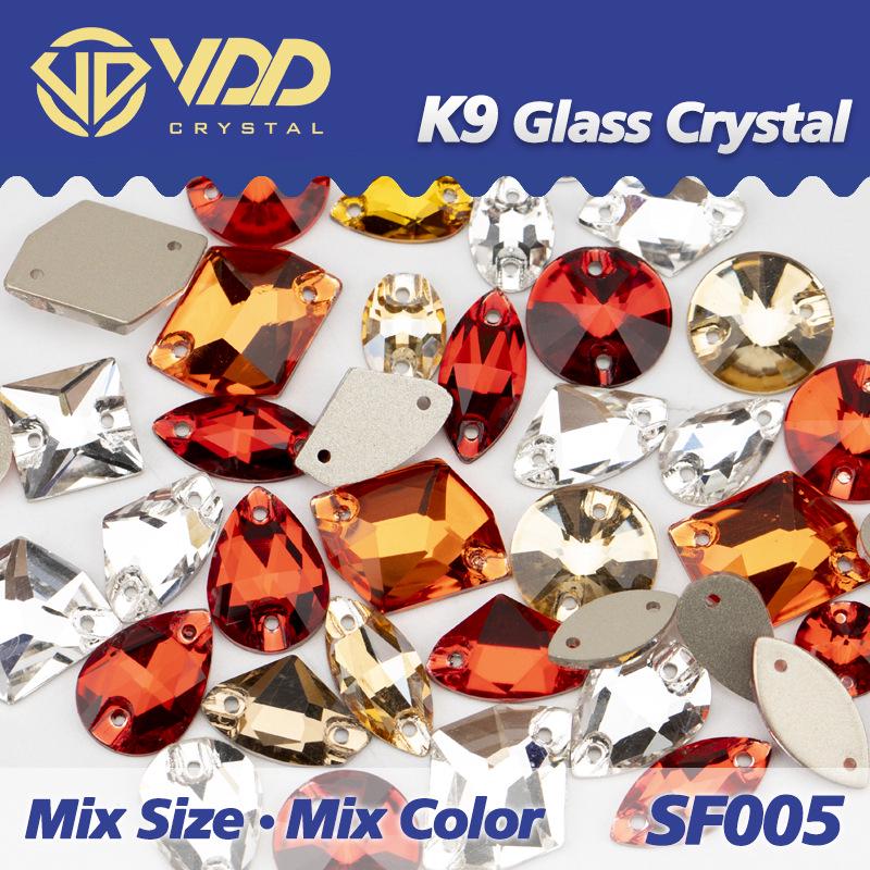 VDD K9 Glas Kristall Strasssteine: Gemischte Formen & Größen, Handgenäht, Hochwertige DIY-Kleidungsdekorationen, Knöpfe mit flacher Rückseite.