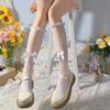 Women Sexy Fishnet Bow Lace Stockings Ruffled Butterfly Hollow Soft Nylon Elastic Knee High White Sock Jk Black Mesh Leg Socks