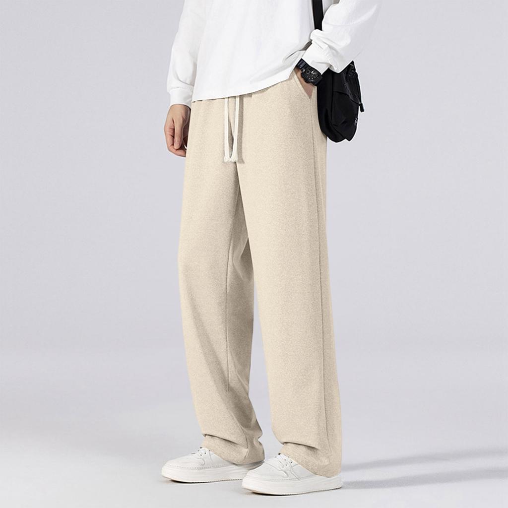 Men's Casual Slim Fit Athletic Pants Elastic Waistband with Drawstring Adjustable Waist Straight Leg Long Trousers for Everyday Wear