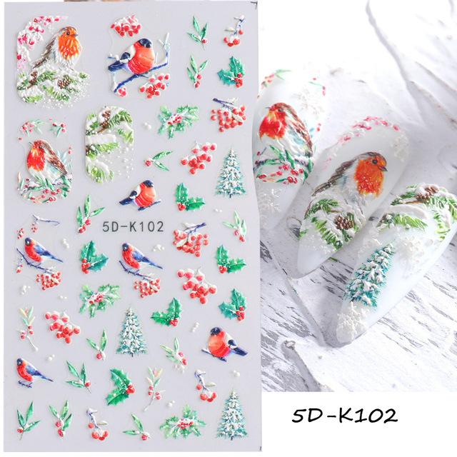 Winter 5D Embossed Nail Art Sticker Snowflake Elk Christmas Tree Cartoon Adhesive Slider Accessories Decal
