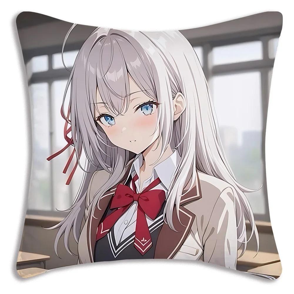 Anime Style School Theme Pillow Cover Vibrant Cartoon Character Print Polyester Cushion Case for Sofa Campus Style Anime Theme