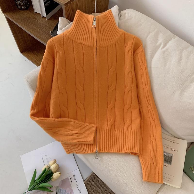 Zipper Turtleneck Knitted Cardigan Sweater Women's Winter Design Sense Loose Lazy Style Casual Top Tide