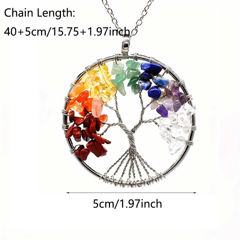 1pc Natural Stone Tree of Life Pendant Amethyst Lapis Lazuli Crystal Necklace for Men and Women Chakra Healing Jewelry