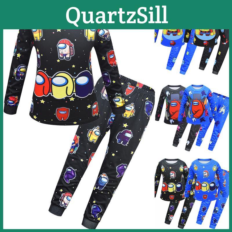 Funny Among Us Design Long Sleeve T-shirt Pants Set For Children Available In Black Blue