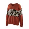Winter V-collar Color Leopard Print Sweater Women Splicing Self-cultivation