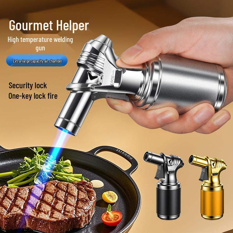 Large-Capacity Windproof Metal Torch: Direct Flame Outdoor BBQ and Kitchen Lighter