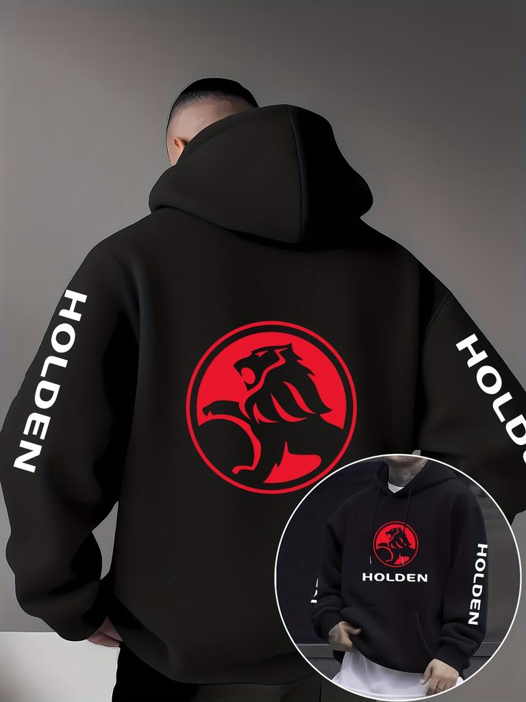 Classic Circular Lion Logo Men Hip Hop Sports Hoodie Letter Print On Both Sleeves Front And Back Dual Pattern Loose Oversized Street Sweatshirt