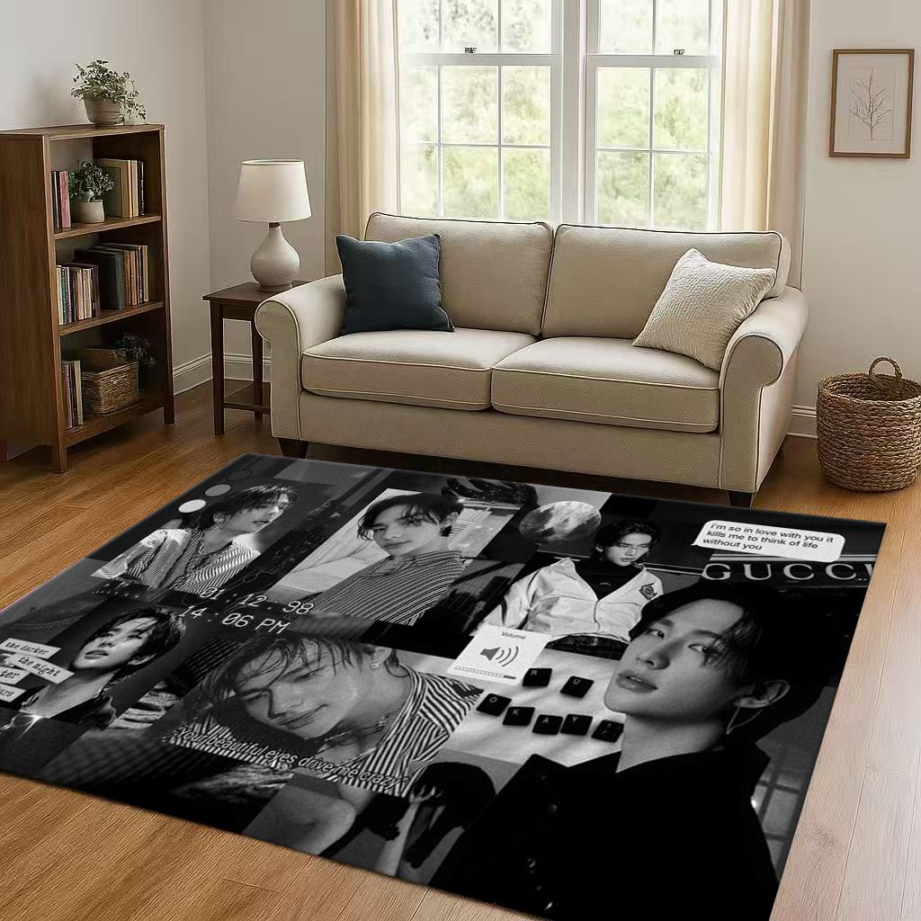 3D Kpop Hyunjin Star Art living Room Non-Slip Area Rug Soft Carpet for Bedroom Playroom and Sofa,Easy Clean Home Decor Doormat