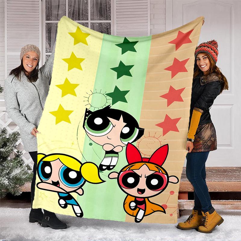 1pc Powerpuff6 Theme Blanket - Digital Print, Polyester, Cozy for All Seasons, Perfect for Outdoor, and Travel