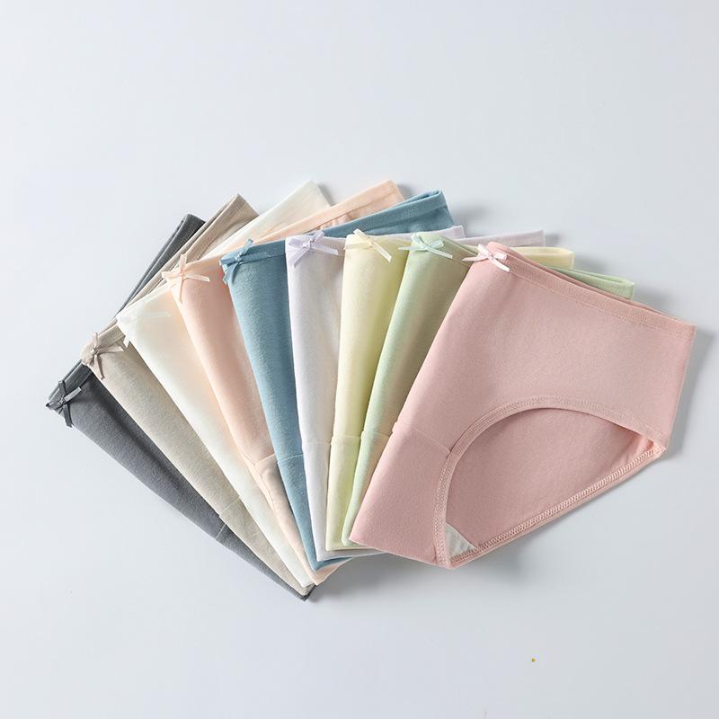 English standard Morandi color girl mid-waist cotton cute women's underwear student seamless bow briefs
