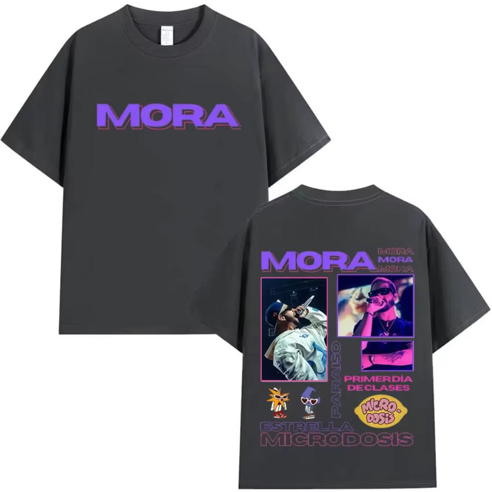Singer Mora 2025 Tour Cover Double Sided Print Men's Cotton Harajuku Tee Shirt Hip Hop Crewneck T-shirt Oversized Summer Tshirts