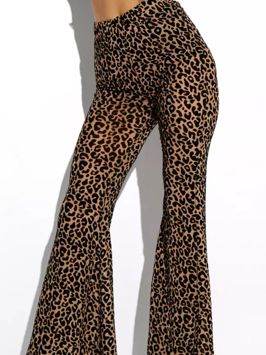 

European and American women s clothing popular sexy mesh flocking high waist showing legs long and slightly pulled casual trousers L леопард друку кольору