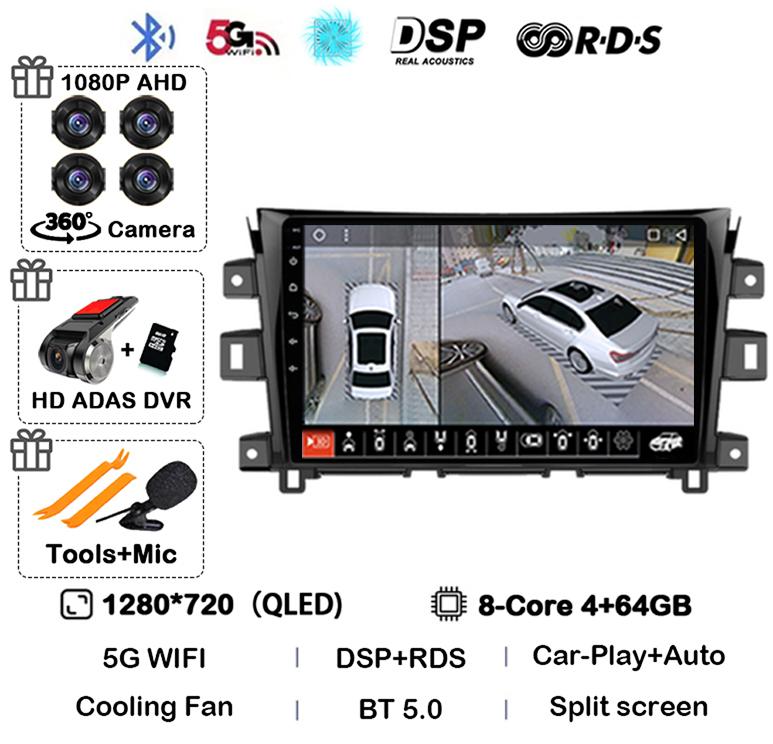 Android 14 Carplay Auto 360 Cameră Pentru Nissan NAVARA Frontier NP300 2011 - 2018 Multimedia Video Player GPS Radio Auto DSP Stereo