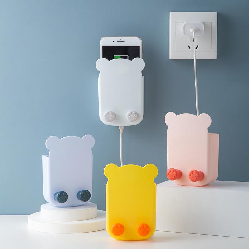 Wall-Mounted Cartoon Storage Box: Creative Plastic Pen Holder for Home Supplies and Remote Control. Punch-Free Simple Design.