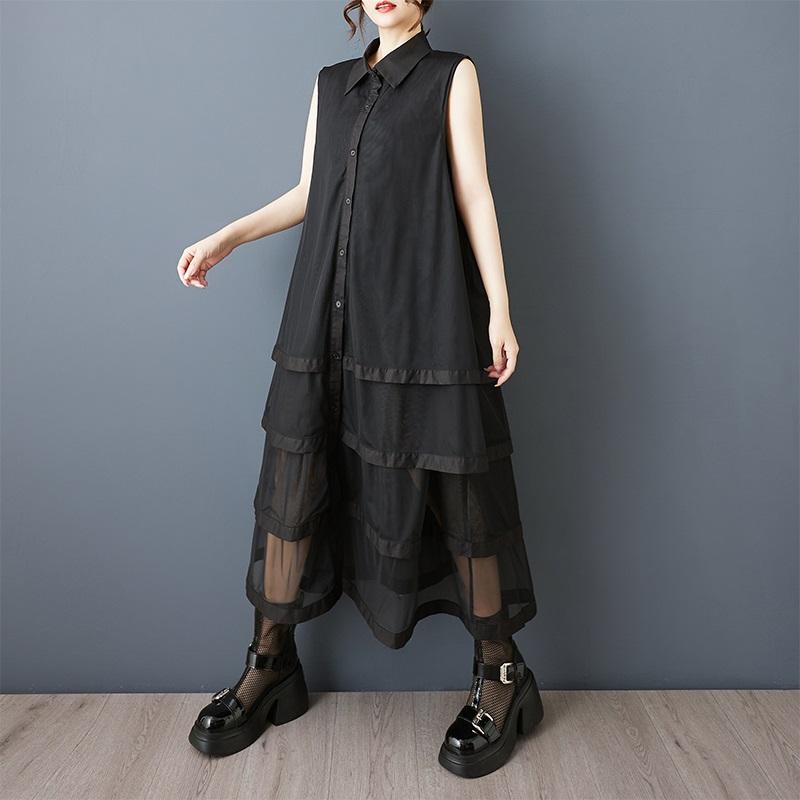 sleeveless Plus size mesh vintage new in dresses for women casual loose long summer shirt dress