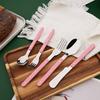 20 PCS Stainless Steel Flatware Set Service for 4, Retro Style  Tableware Forks Spoons Knives Eating Utensils, Acrylic Handle with Rivets Design