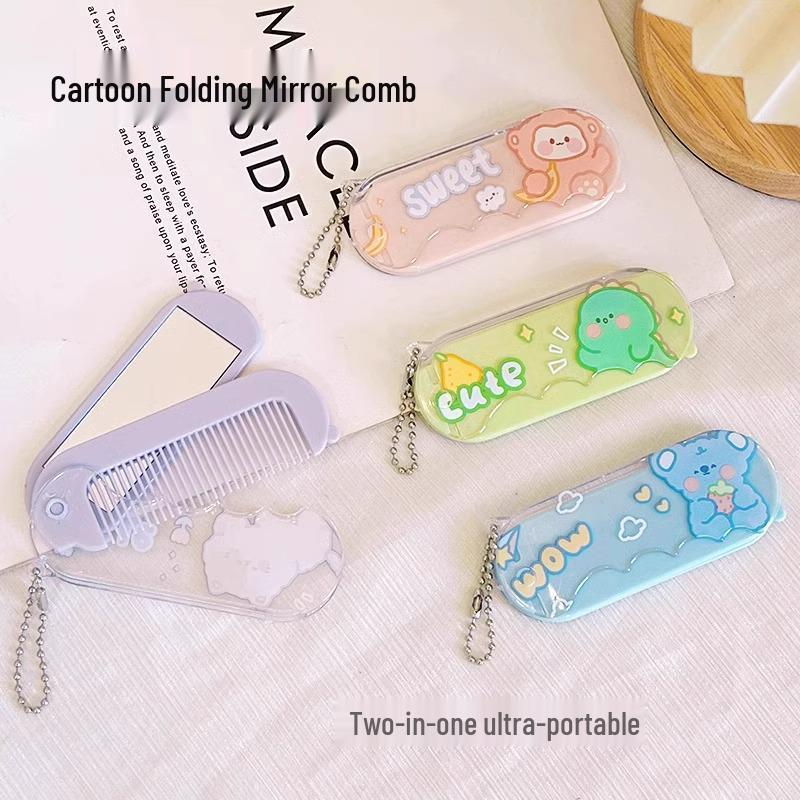 Cartoon Folding Portable Comb & Mirror Set for Kids
