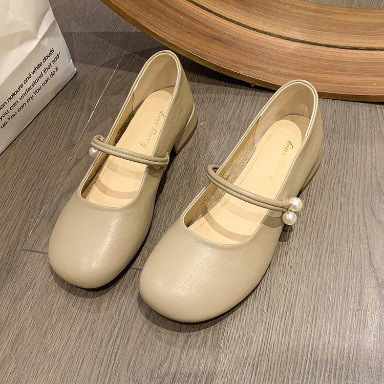 Mary Jane Shoes Women Chunky Heeled Single Shoes Square Heeled Low Heeled Shoes Gentle Soybean Shoes
