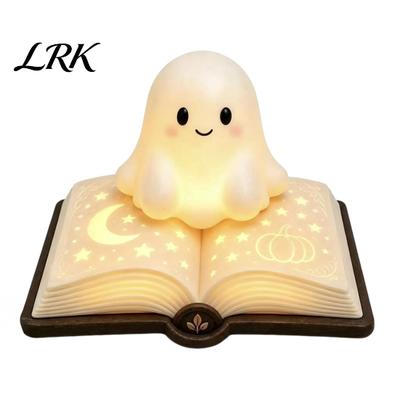 Soft Glow Night Light Magic Book Ghost Light, Resin Tabletop Warm Lamp with Moon Star Room Decor Relief, Cute Bedside Sleeping for Kids Bedroom,