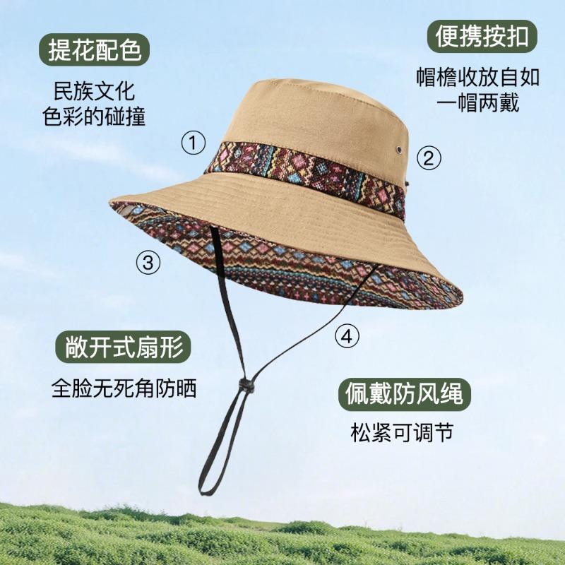 New Outdoor Sunshade Bucket Hat Women's Summer Travel Sunscreen Sun Hat Wide Brim Western Denim Seaside Hat