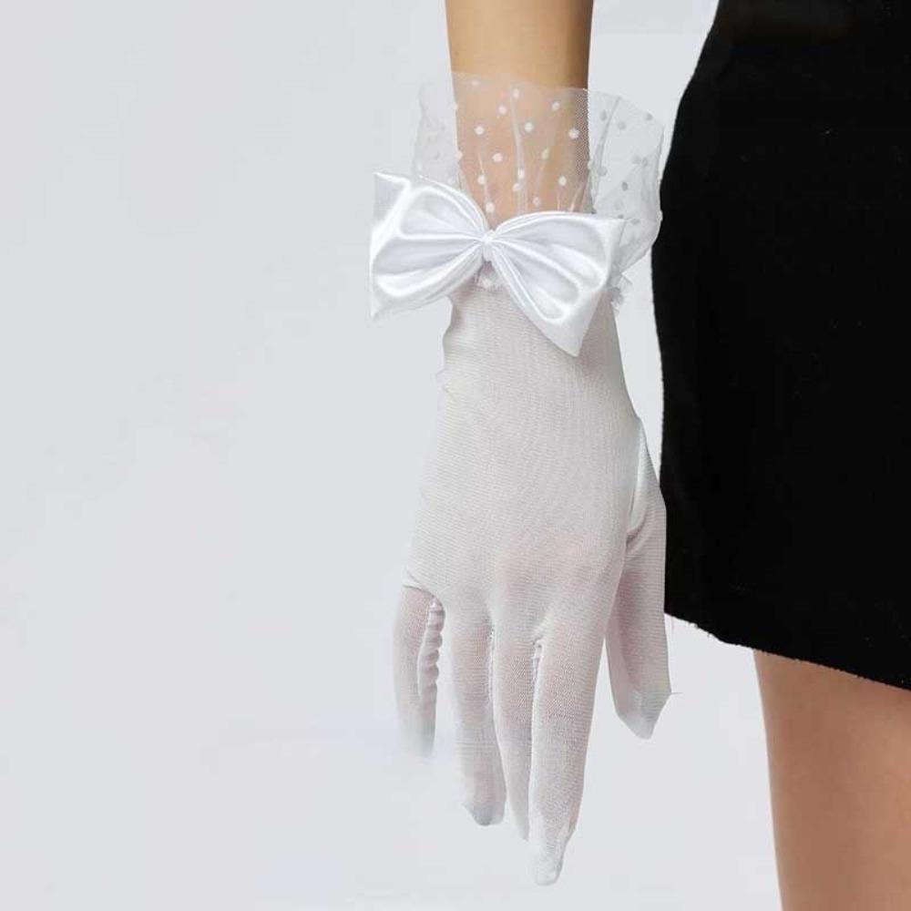 Lace Dinner Gloves Bow Wedding Dress Gloves Elegant Lace Gloves Party