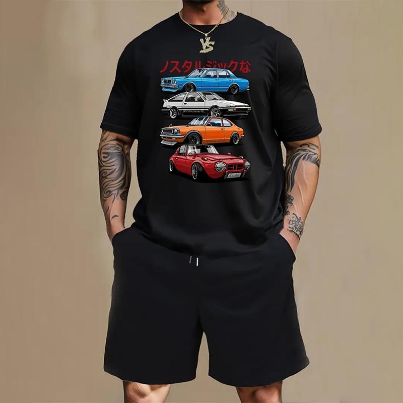 Îmbrăcăminte sport la modă pentru bărbați Îmbrăcăminte ocazională de vară Tricou și pantaloni scurți pentru bărbați cu uscare rapidă Set de bază din două piese