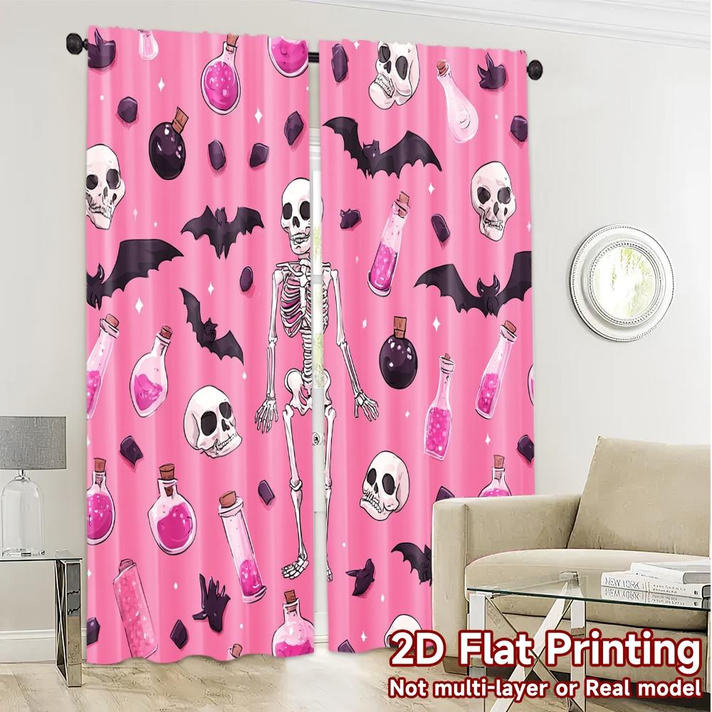2D Flat Printing  JIT 2pcs   Curtains (Without Rod) Halloween Whimsy Modern Curtains&Drapes Durable Polyester Curtains Art Deco