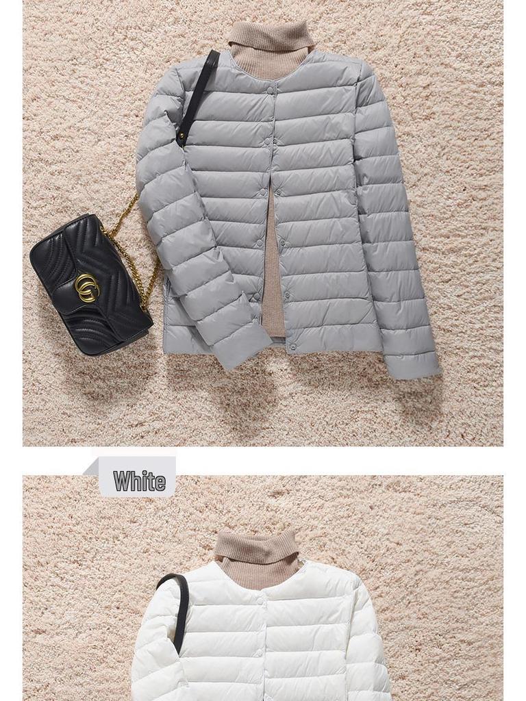 2024 Women's Lightweight Collarless Down Jacket, Short Round Neck, Thin Outerwear
