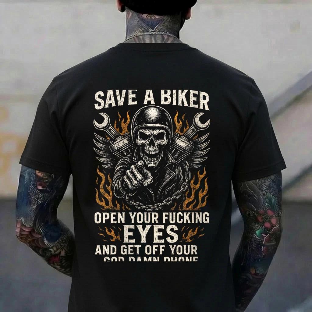 Womens Save A Biker - Skull Motorcycle Attitude V-Neck T-Shirt S