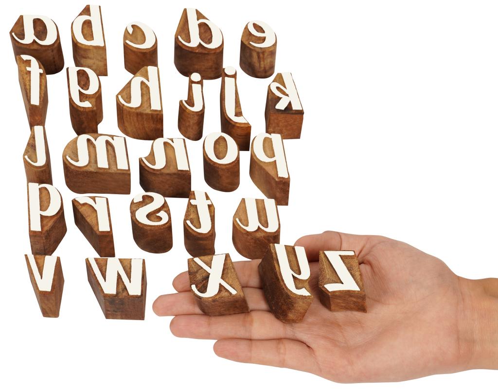 IBA Indianbeautifulart Textile  Printing  Block  Lowercase a-z  Alphabet Hand Carved Wood Letters Wooden Stamp