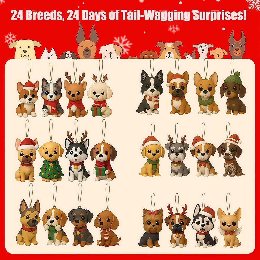 2025 Cute Dog 24 Days Christmas Countdown Calendar Acrylic Dogs Figure Ornaments Xmas Advent Calendar Xmas Gifts for Dog Lover