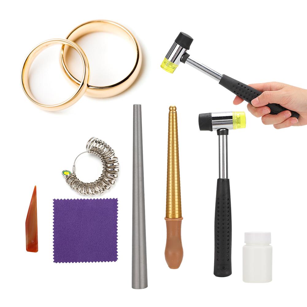 7-teiliges Set Schmuckwaschflüssigkeit Polierklinge Fingerring-Dornstock Ringmaß Schmuckpolier-Herstellungszubehör