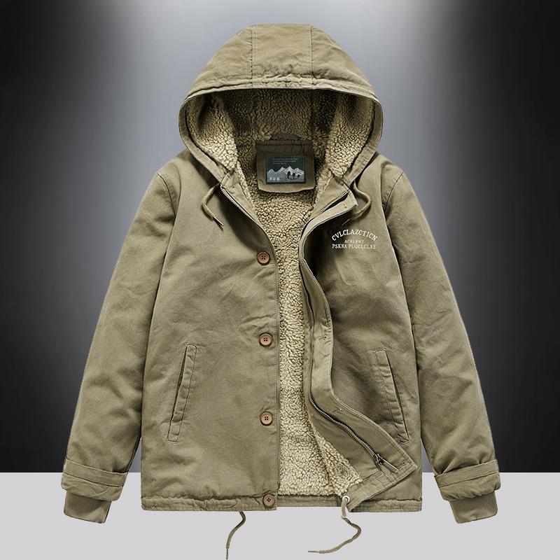 

Полупальто из овечьей шерсти, мужская зимняя флисовая куртка-бомбер с утолщенным меховым воротником, хлопковое пальто из овечьей шерсти и хлопка 3XL