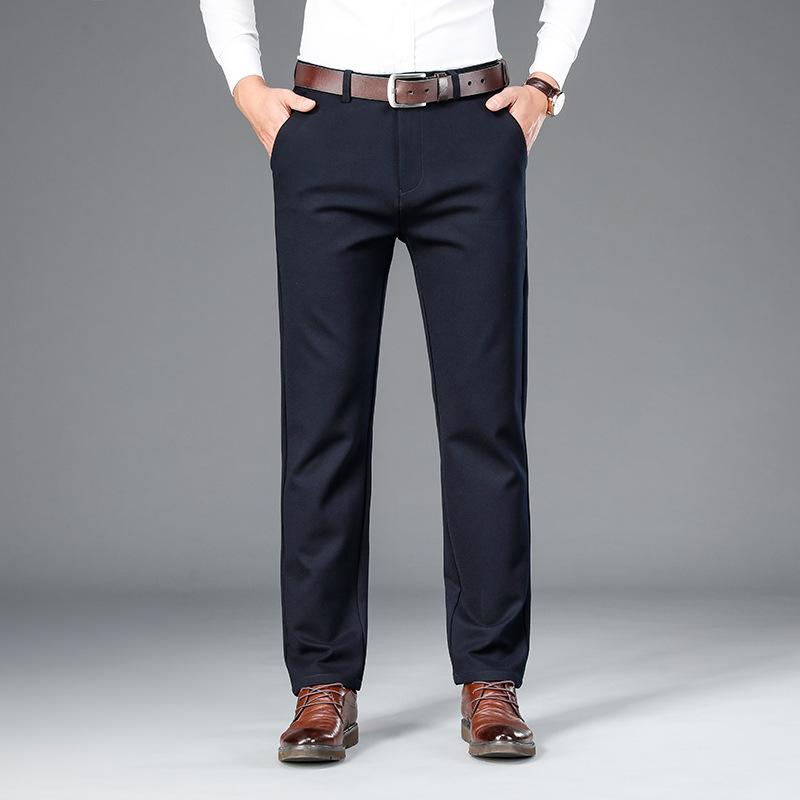 Elastic straight leg suit pants for men, comfortable high waisted knitted casual pants, straight leg loose drape suit pants for men