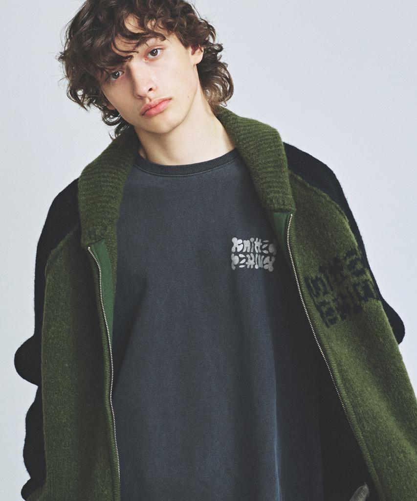 Knitted Bulky Wool Stadium Zip-Up Khaki-Black