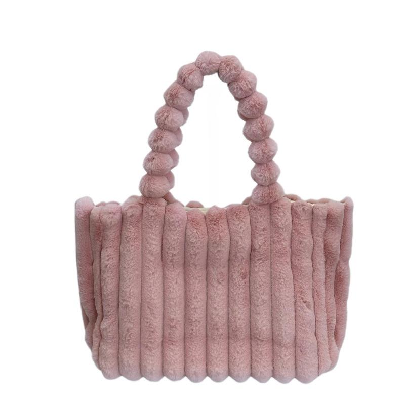 Autumn Winter New Fashion Macaron Women's Shoulder Bags High Capacity Commuter Horizontal Square Large Tote Bag Plush College Student Girl Armpit Bags