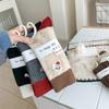 Autumn and Winter Warm Woolen Women's Socks, Color-blocking Embroidered Apple Dog Pile Sock Shoes, Boken Shoes, Simple Mid-calf