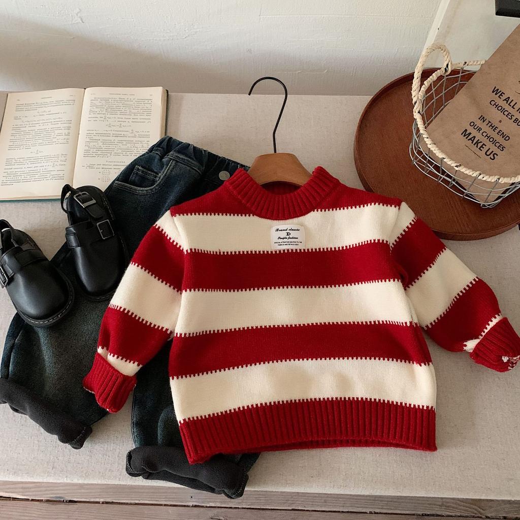 Children's Sweater Winter Boys' Warm Knitted Sweater Top Bottom Coat
