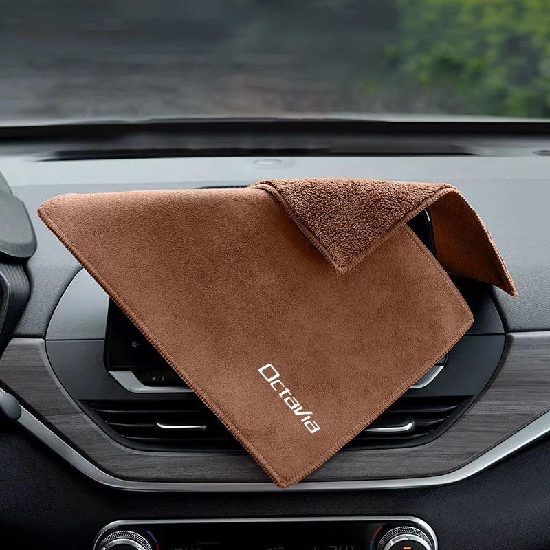 NTHX6 1Pcs Suede Car Wash Towel Microfiber Cleaning Rag Cloth For Skoda Octavia RAPID Superb Fabia Kodiaq Kamiq Karoq Auto Accessories