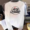 (Asian Size) Style Letter Print T Shirt Graphic Tee Women Merry Christmas New Year Casual Fashion Top O-neck Clothing Long Sleeve T-shirts