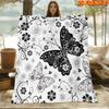 1pc 2D Flat Printing Spring & Summer New Arrival Black and White Floral Butterfly Themed Digital Print Blanket, Suitable for All Seasons, Casual Throw