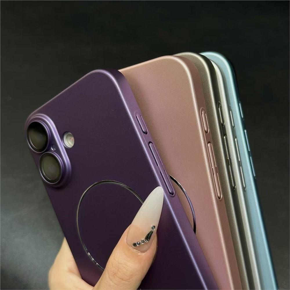 Thin Metallic Paint Magnetic For Magsafe Case For iPhone 16 15 14 13 Pro Max Lens Protection Wireless Charge Shockproof PC Cover