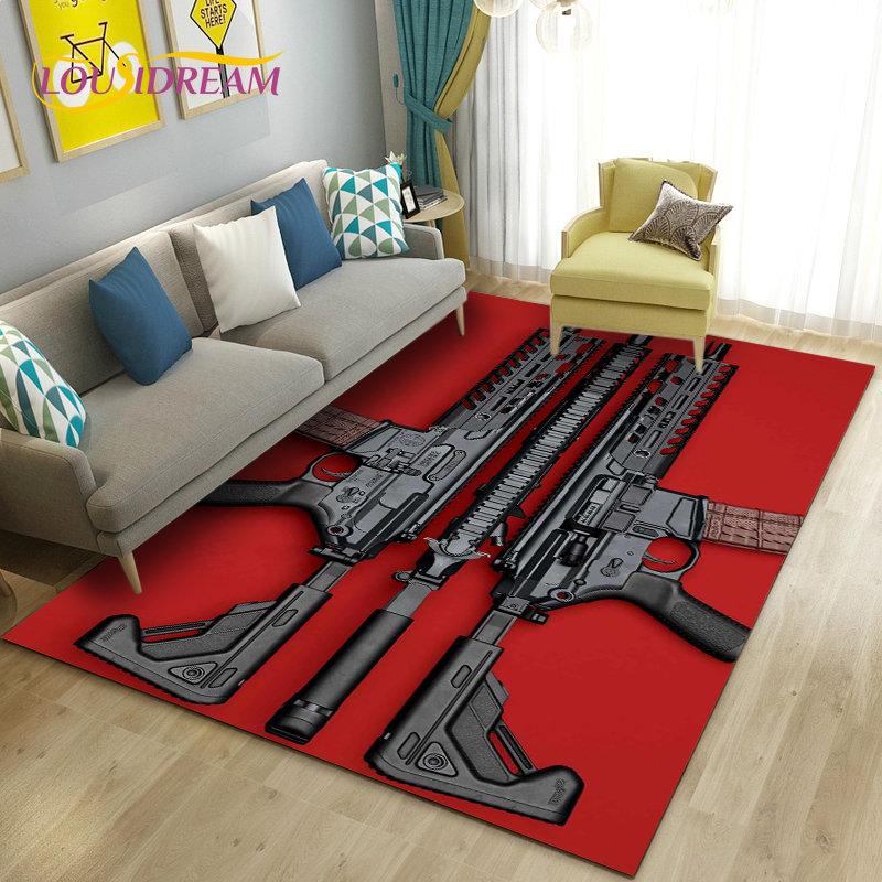 3D Assault Rifle Pistol Revolver Gun Area Rug,Carpet Rug for Living Room Bedroom Sofa Doormat Decor,Kid Play Non-slip Floor Mat