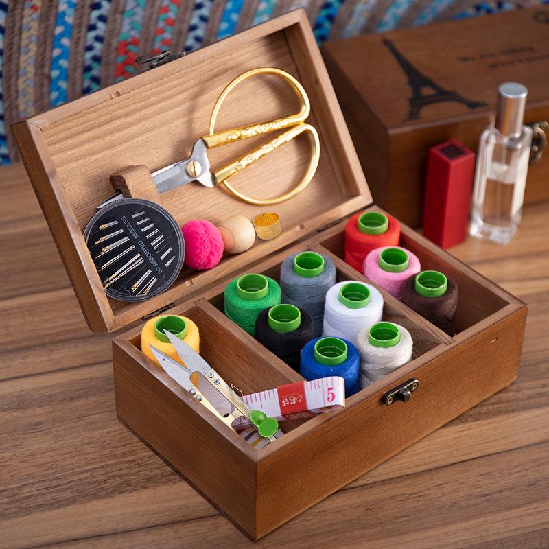 High-End Retro Wooden Sewing Kit: Multifunctional Storage Box for Home or Wedding Dowry