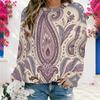 Women Plus Size Teal Floral Printed Round Neck Long Sleeve Pullover Sweatshirt