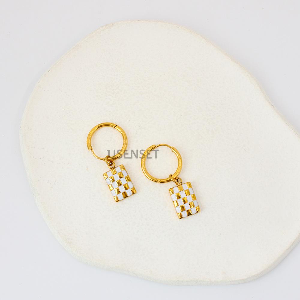 18K Gold Square Earrings for Women, Trendy Summer Design, Stylish Titanium Steel Fashion.