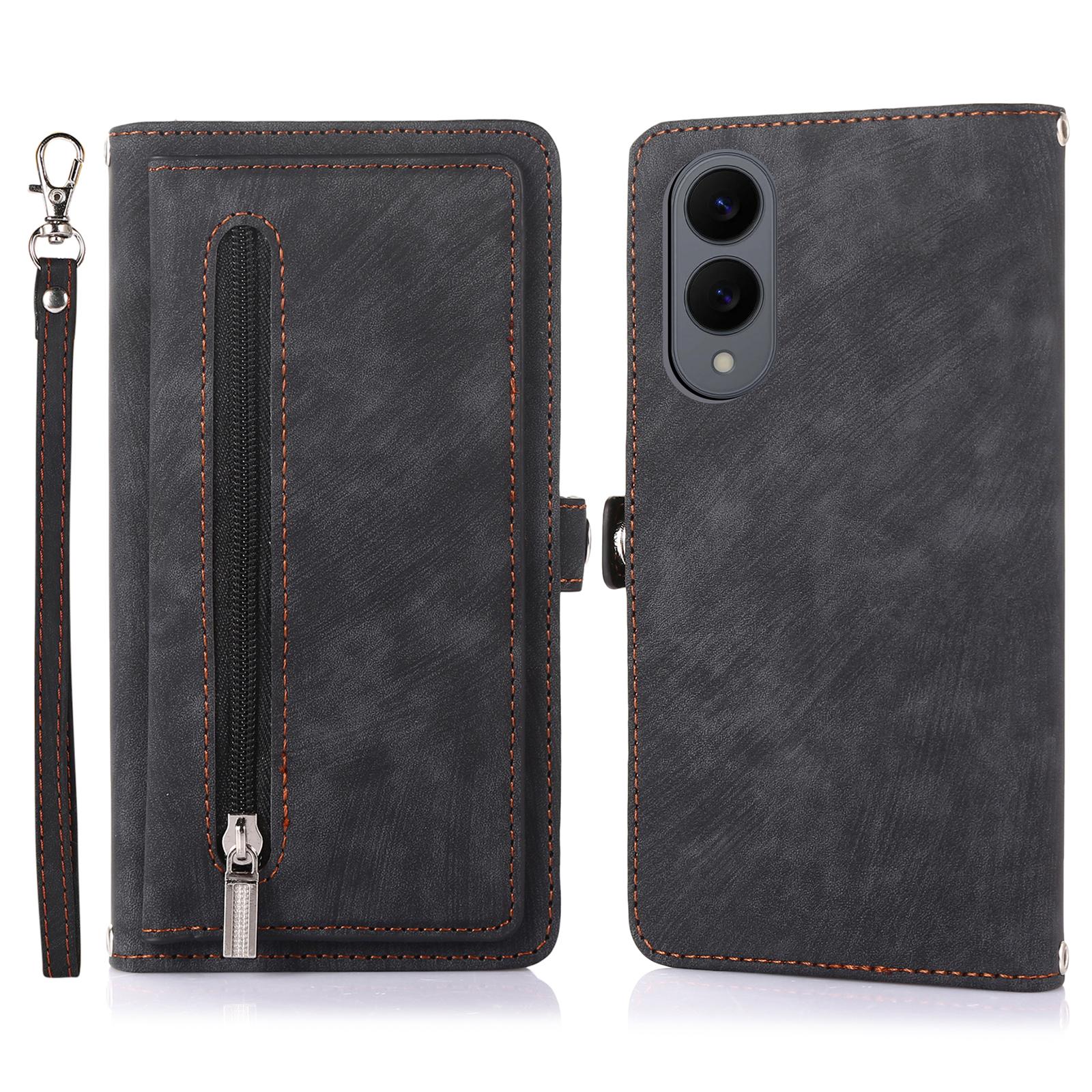 

Для Samsung Galaxy S25 Чохол-книжка Кишеня на блискавці 9 відділень для карток Шкіряний чохол для телефону з ремінцем на зап ястя E