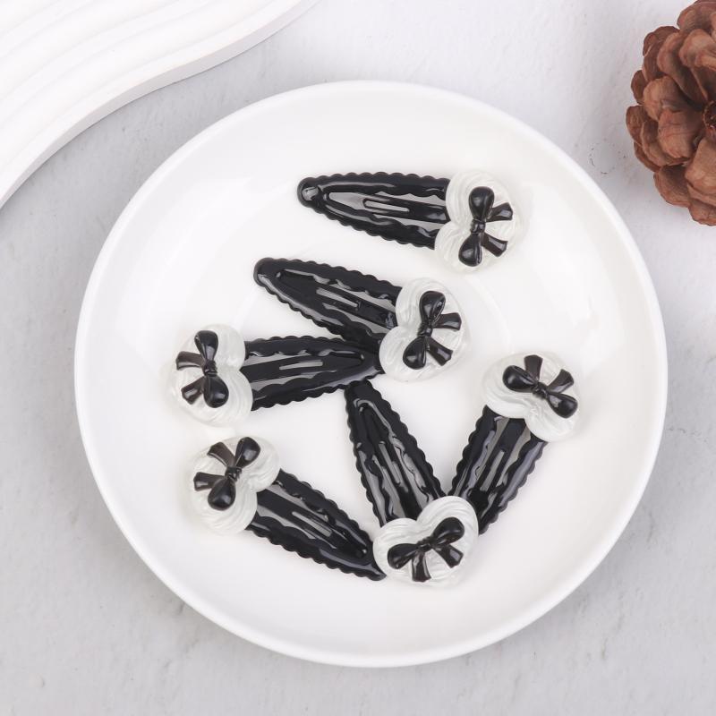 2/6Pcs Fashionable Heart Black Bowknot Wavy Bb Clip Energetic Girl'S Sweet And Cool Versatile Side Clip New Style Hairpin