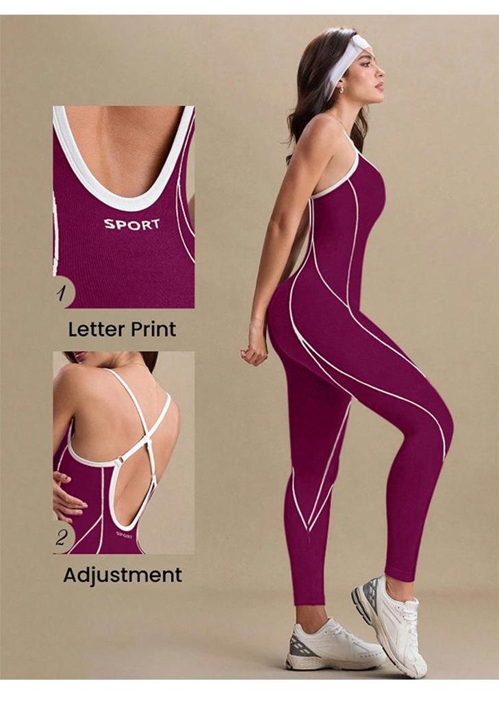 Color Block Women's Yoga Bodysuit with Hollow Back and Flared Pants for Dance and Fitness
