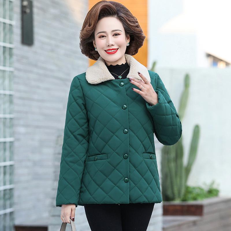 Women's Coat Winter Coat Middle-aged Elderly Mom Single-Breasted Add Velvet Down Cotton Short Jacket Overcoat 4xl 5XL